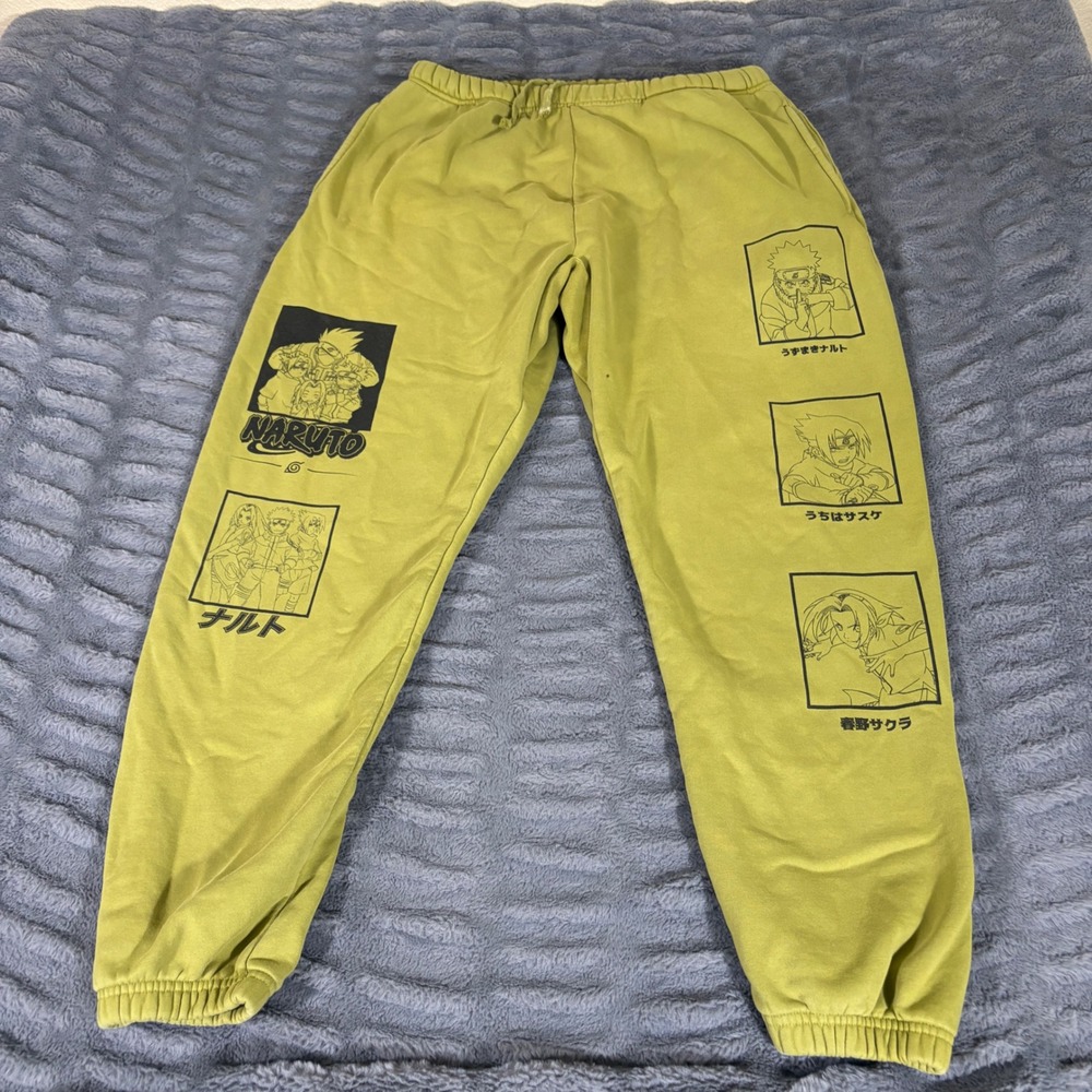 Hypland x Naruto Team 7 Graphic Sweatpants Mustard Yellow Mens Large AR934